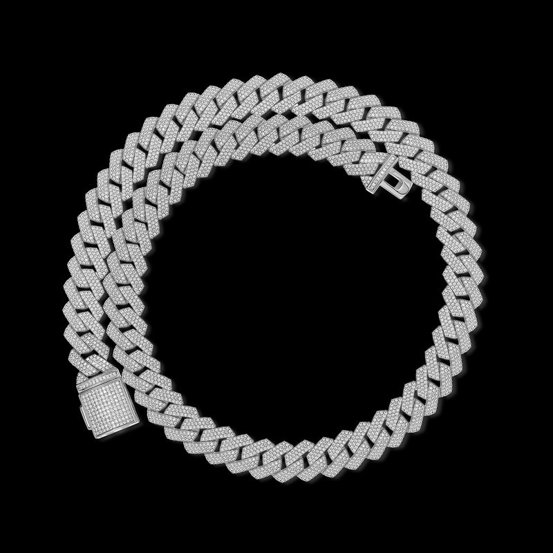 13mm/14mm/16mm Sterling Silver Hip Hop Iced Moissanite Cuban Link Chain