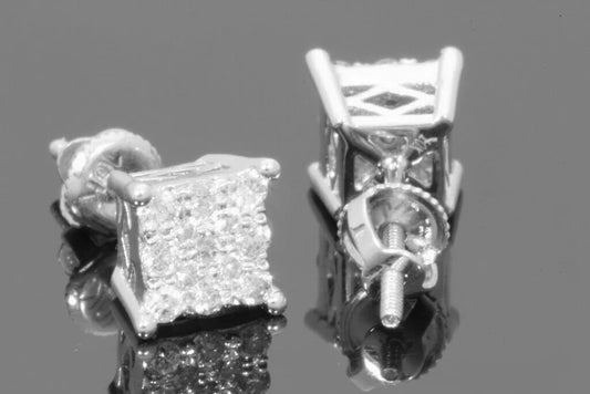 10K White Gold Natural Square Natural Diamond Cluster Stud Earrings | Iced Look