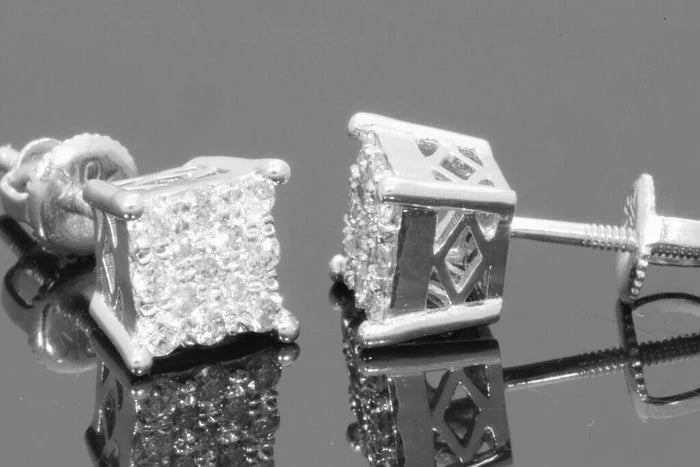 10K White Gold Natural Square Natural Diamond Cluster Stud Earrings | Iced Look