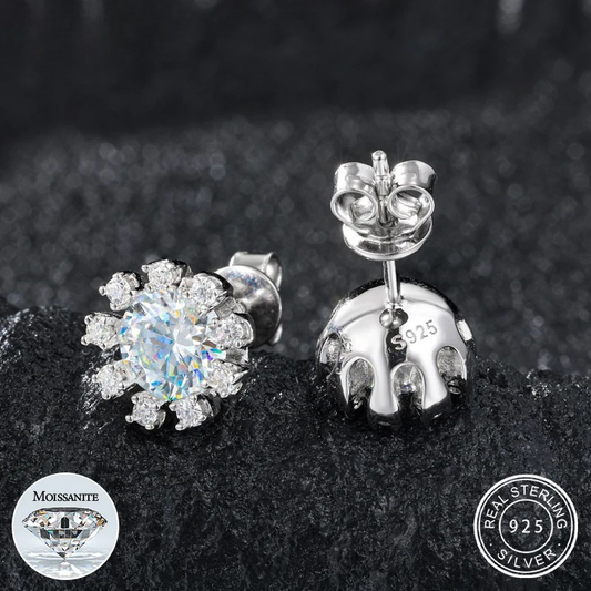 1CT Moissanite Diamond Halo Sunflower Stud Earrings Sterling Silver