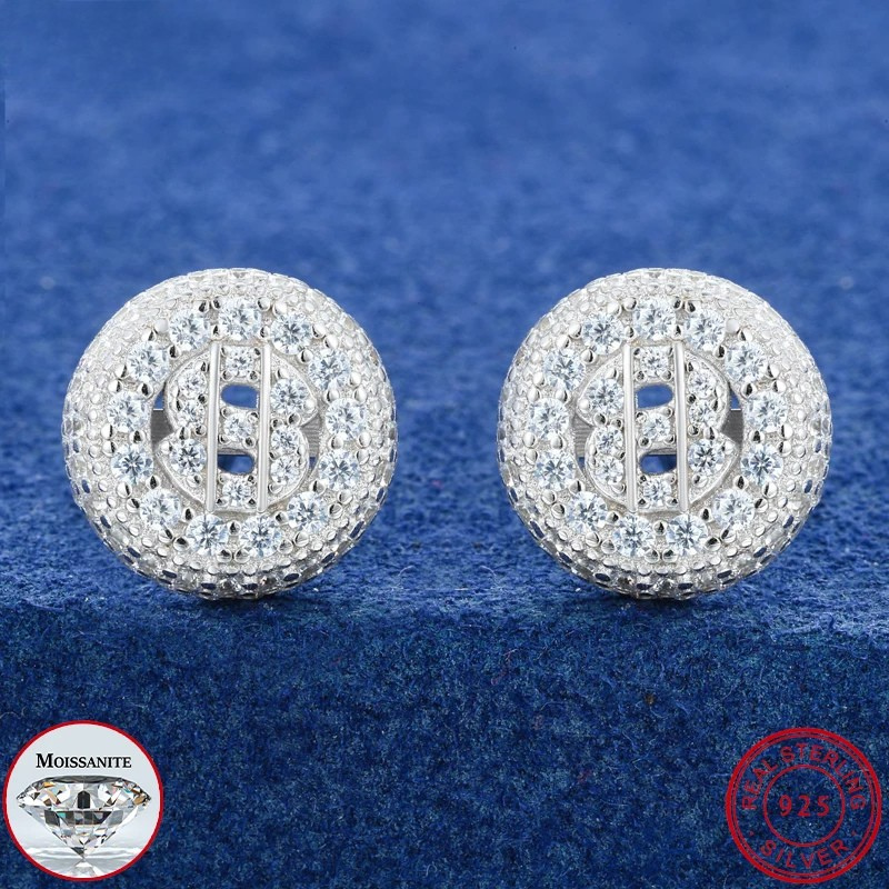 Sterling Silver Dollar Stud Earring Round D VVS1 Moissanite Earrings