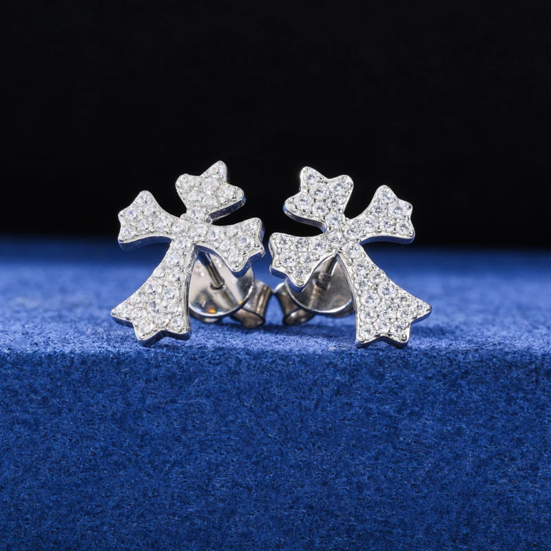 Cross Stud Sterling Silver Moissanite Earrings