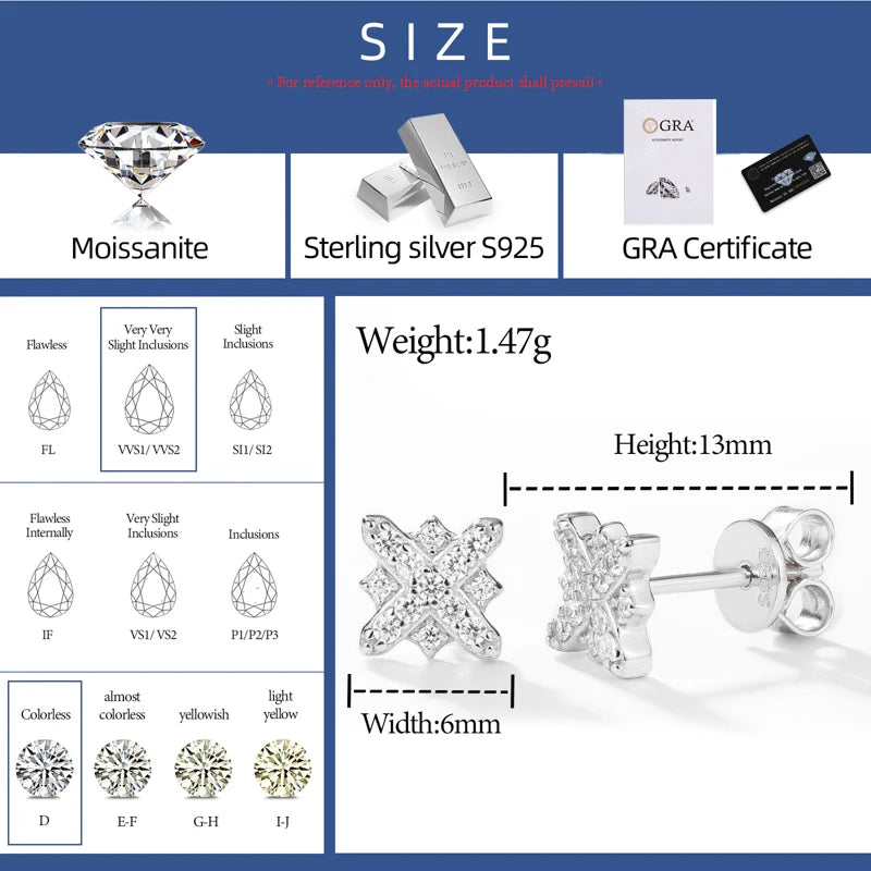 Full Iced-Out Moissanite Diamond Cross Flower Stud Earrings