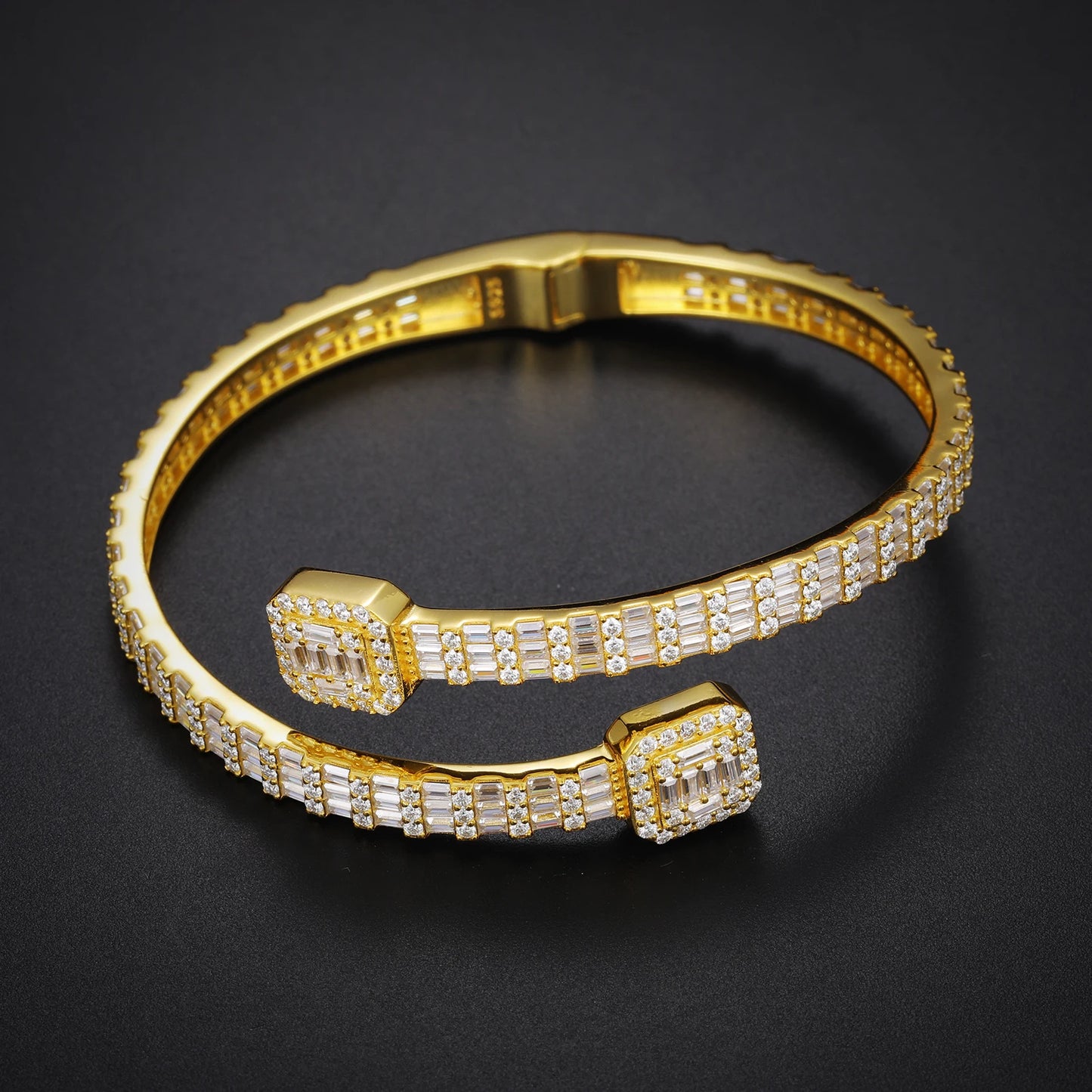 Silver Iced Out Baguettes Moissanite Bracelet Bangles