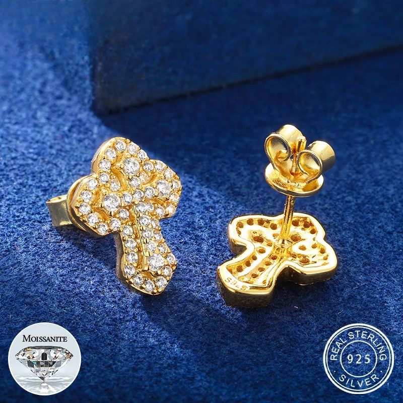 Moissanite Cross Stud Earrings 925 Sterling Silver Religious Jewelry