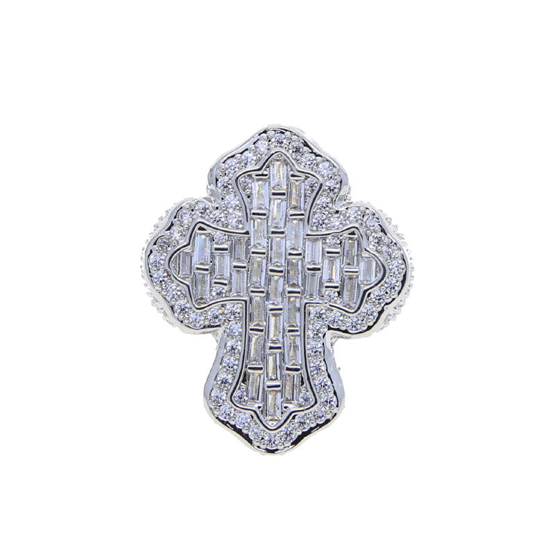 Cross 925 Sterling Silver Moissanite Diamond Hip Hop Iced out Ring