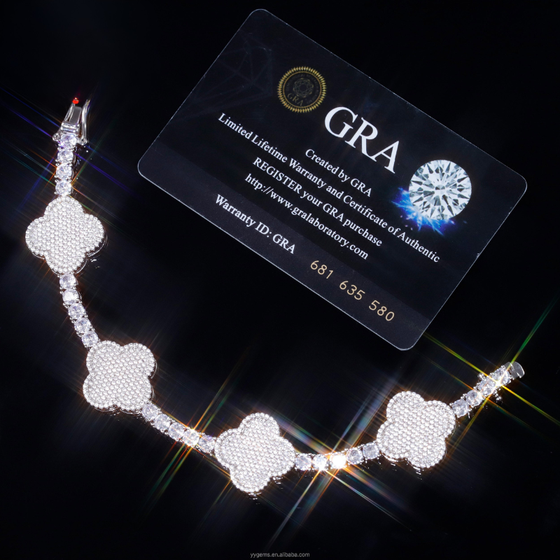 3mm Four Leaf Clover Bracelet Moissanite Diamond Silver Set of 2