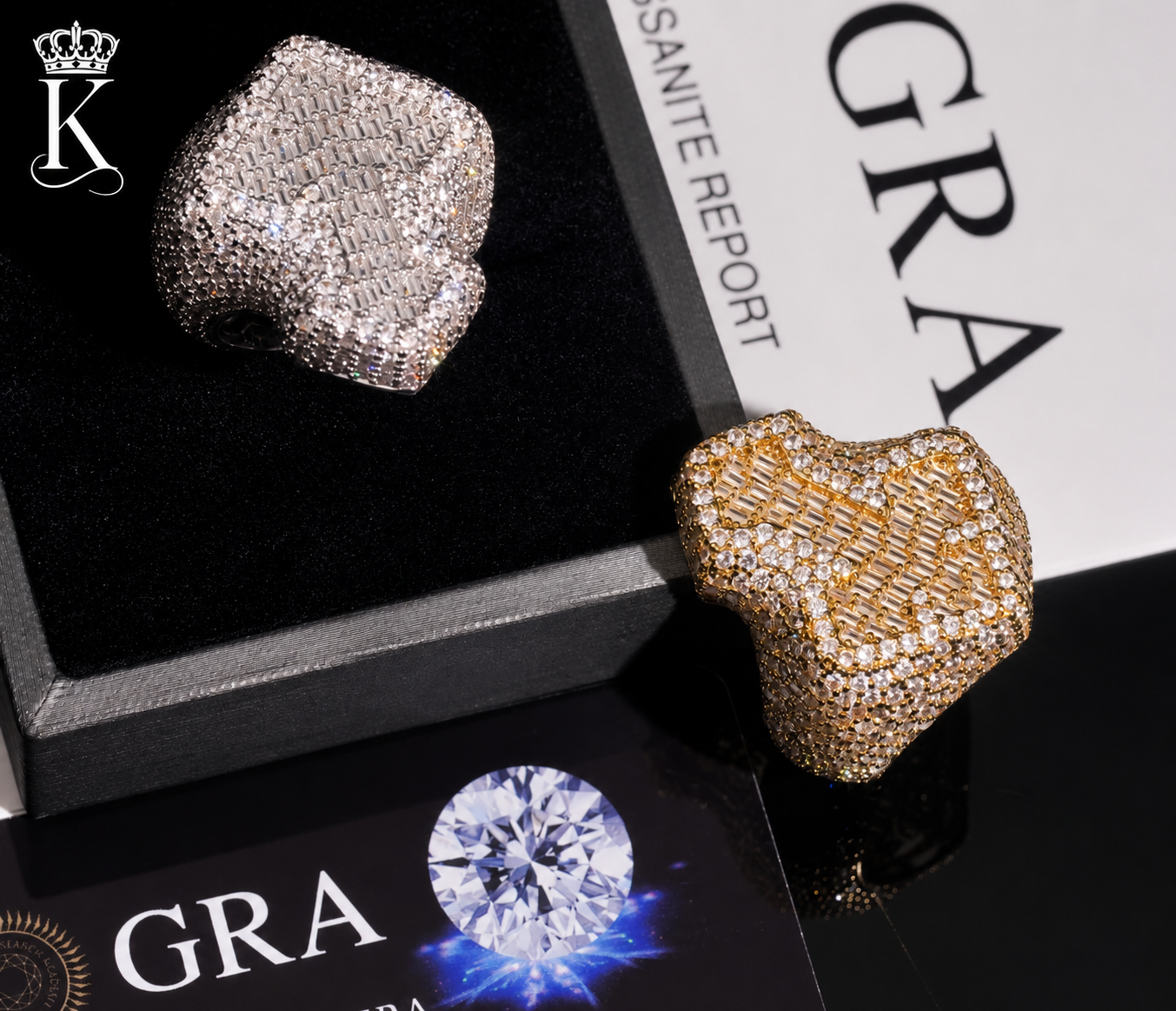 Iced Cross Statement Ring – Baguette & Round Cut Stone Ring