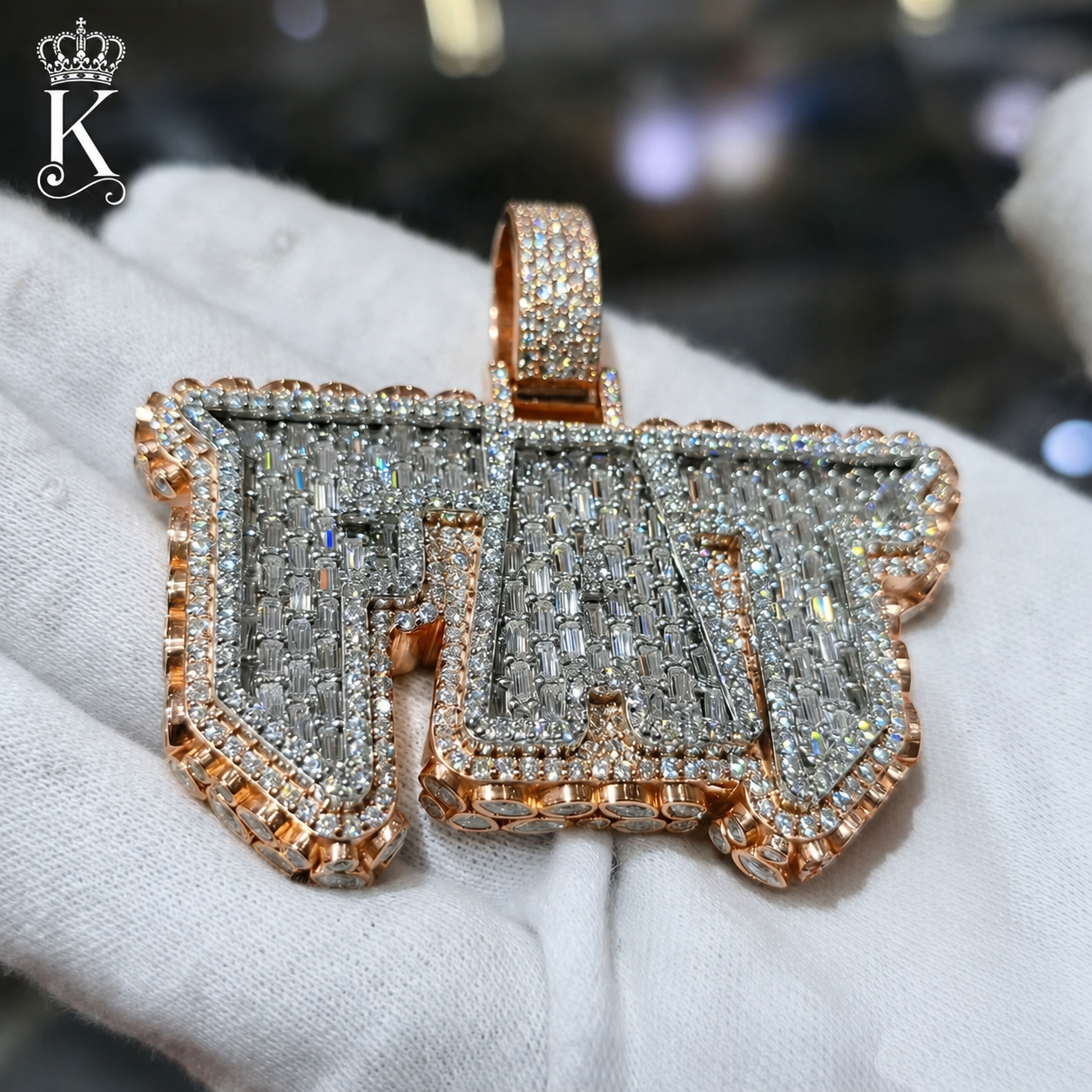 Custom Baguette Name Pendant – Personalized Iced Out Logo & Letter