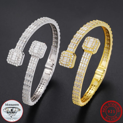 Silver Iced Out Baguettes Moissanite Bracelet Bangles