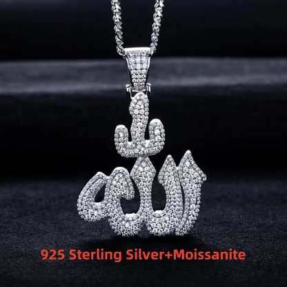 Moissanite Islam Muslim Rune Patter Pendant 925 Sterling Silver