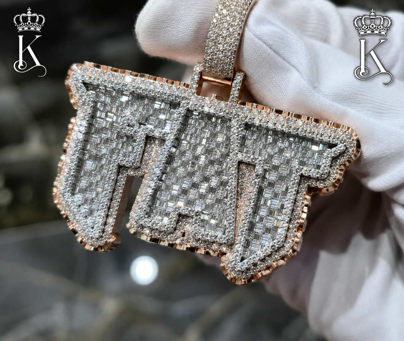 Custom Baguette Name Pendant – Personalized Iced Out Logo & Letter