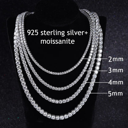 2mm/3mm/4mm Sterling Silver Hip Hop Moissanite Tennis Chain Necklace