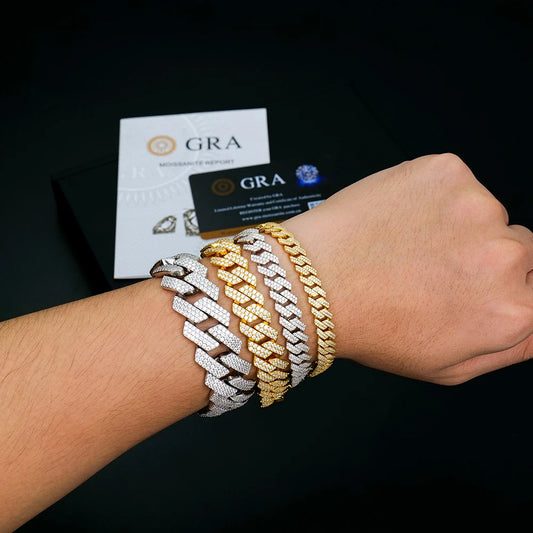 Luxury Sterling Silver Iced Out Moissanite Cuban Link Chain Bracelet