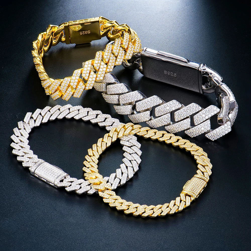 Luxury Sterling Silver Iced Out Moissanite Cuban Link Chain Bracelet