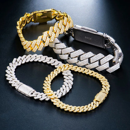 Luxury Sterling Silver Iced Out Moissanite Cuban Link Chain Bracelet