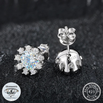 1CT Moissanite Diamond Halo Sunflower Stud Earrings Sterling Silver