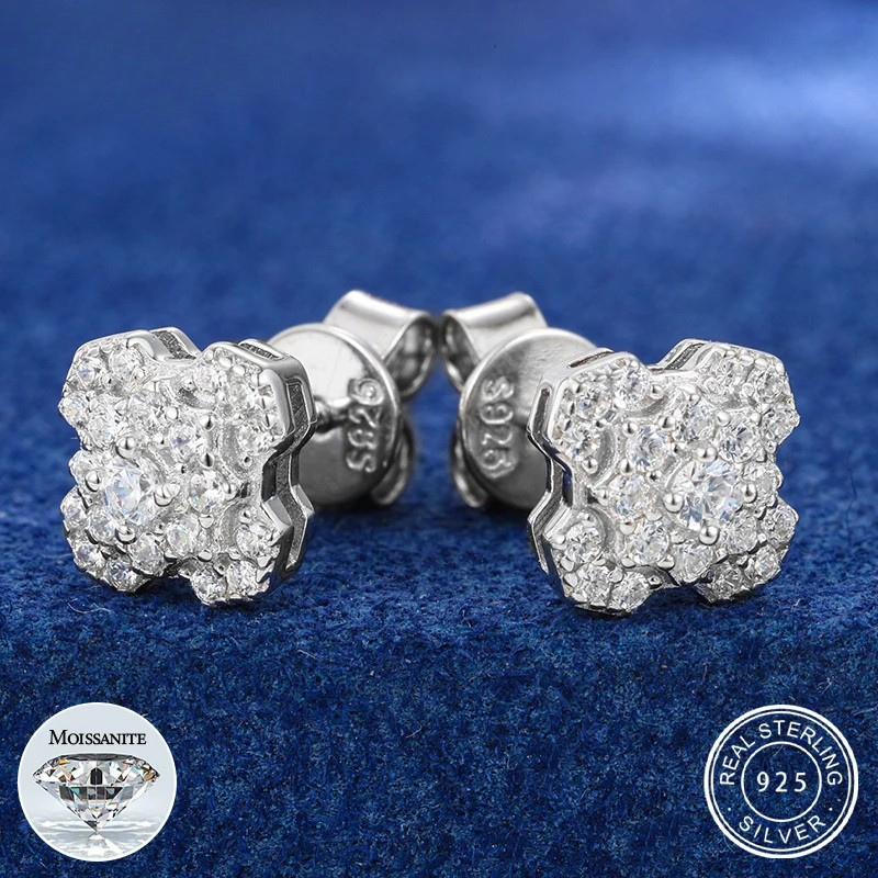 Moissanite Geometry Stud Earrings Sterling Silver Diamond Tester Passed