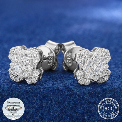 Moissanite Geometry Stud Earrings Sterling Silver Diamond Tester Passed