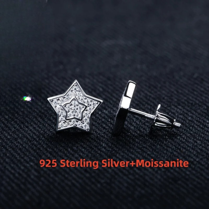Moissanite Iced Out Star Stud Earrings 925 Sterling Silver Earrings