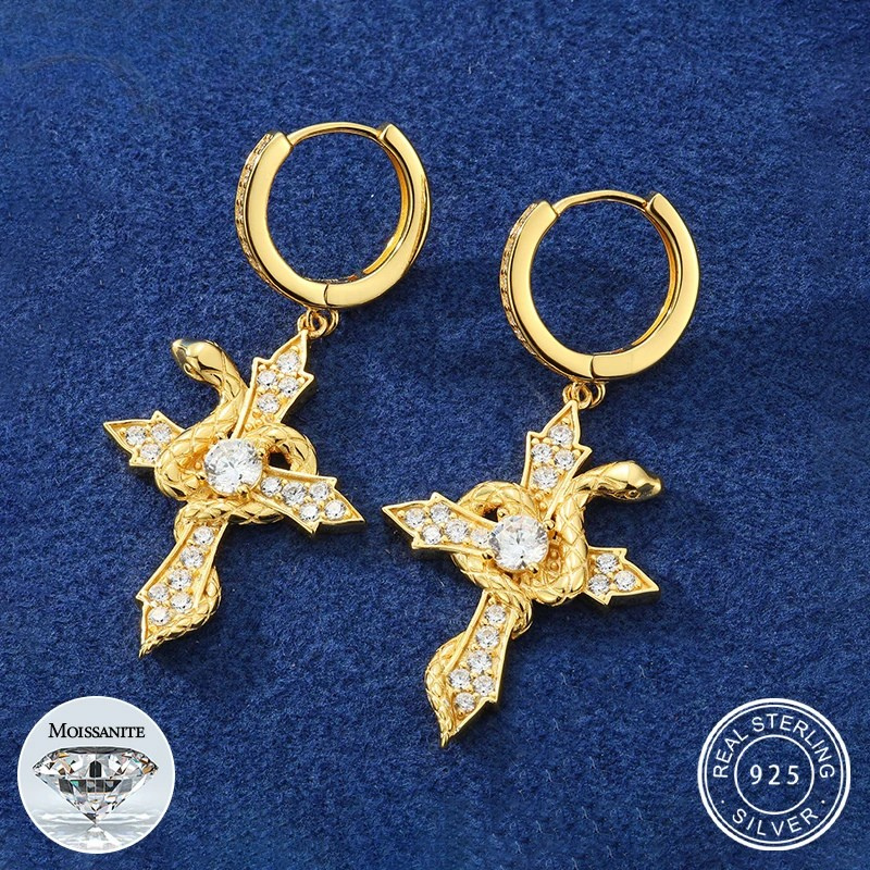 D VVS Moissanite Sterling Silver Arrow Cross Hoop Drop Earrings