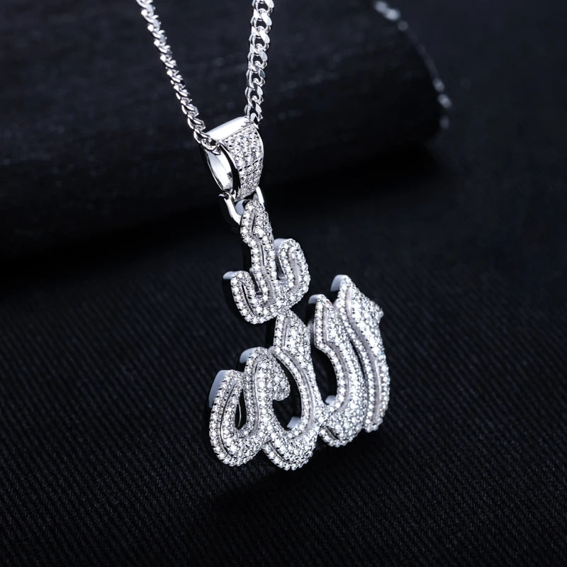 Moissanite Islam Muslim Rune Patter Pendant 925 Sterling Silver