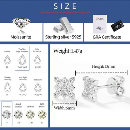 Full Iced-Out Moissanite Diamond Cross Flower Stud Earrings