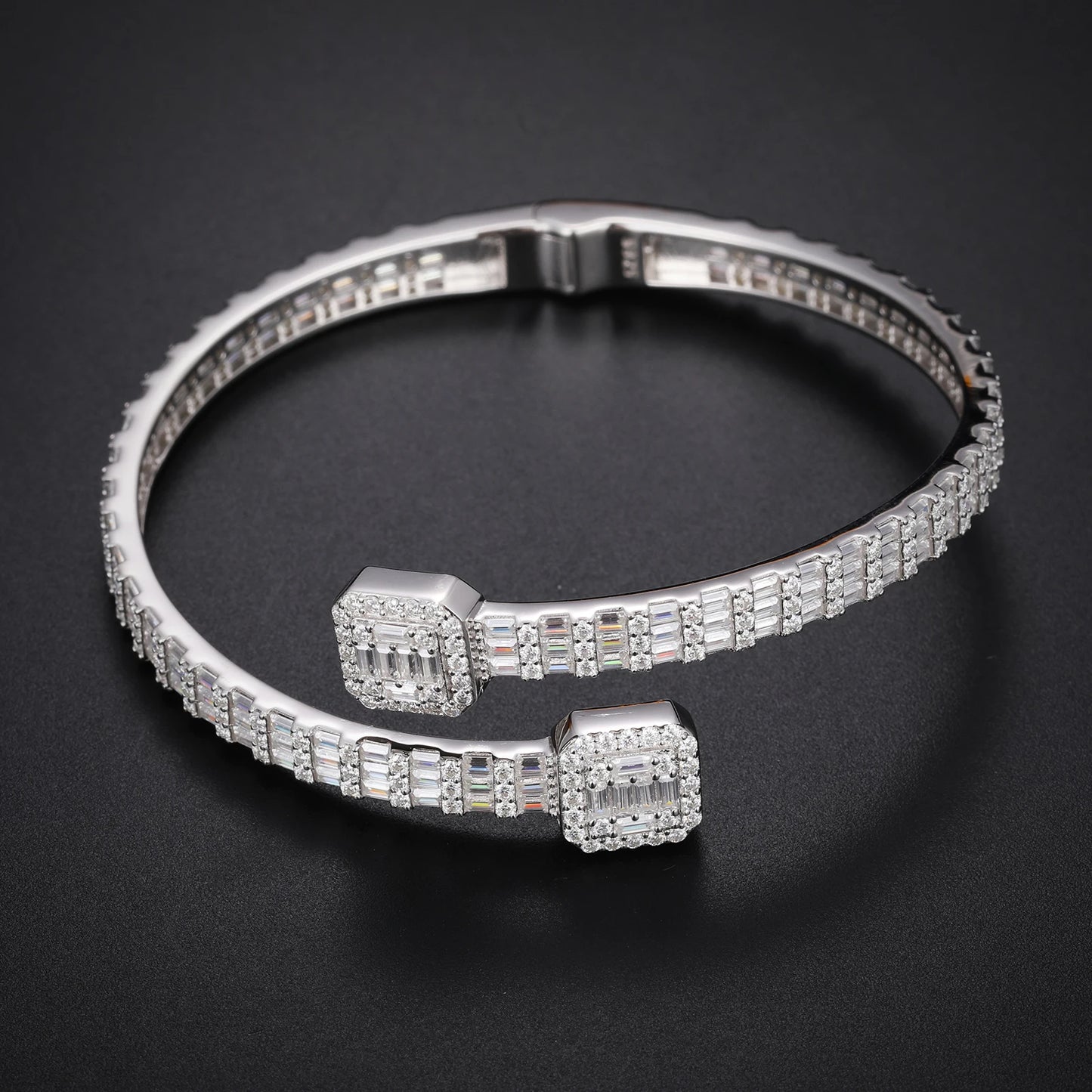 Silver Iced Out Baguettes Moissanite Bracelet Bangles