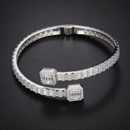 Silver Iced Out Baguettes Moissanite Bracelet Bangles