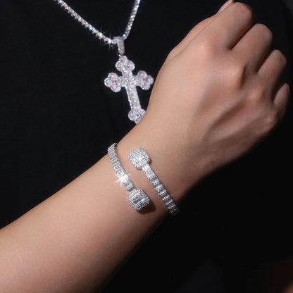 Full Moissanite Cuff Bangle S925 Silver Bracelet