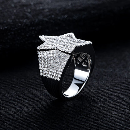 Moissanite Iced Out Pentagram Ring Sterling Silver Star Ring