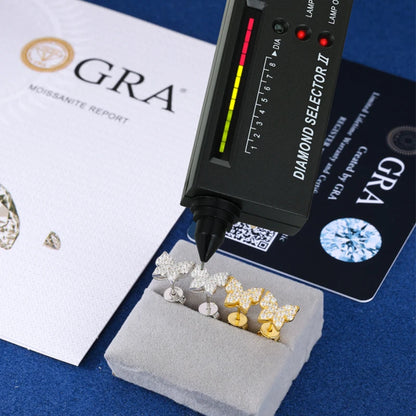 Mini Butterfly Stud Earrings 925 Sterling Silver Iced Out Moissanite