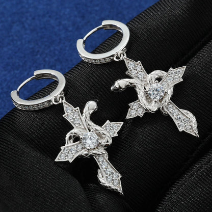 D VVS Moissanite Sterling Silver Arrow Cross Hoop Drop Earrings