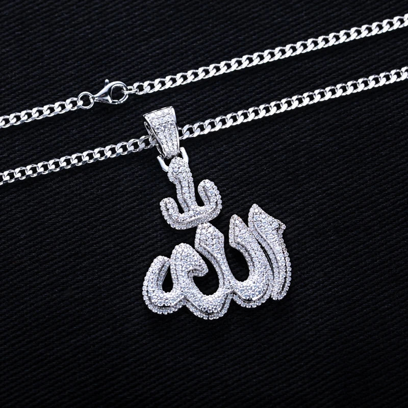Moissanite Islam Muslim Rune Patter Pendant 925 Sterling Silver