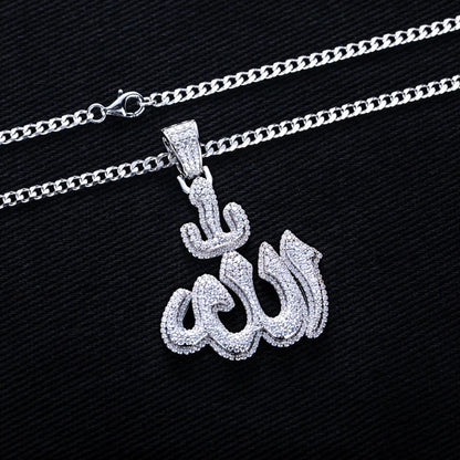 Moissanite Islam Muslim Rune Patter Pendant 925 Sterling Silver