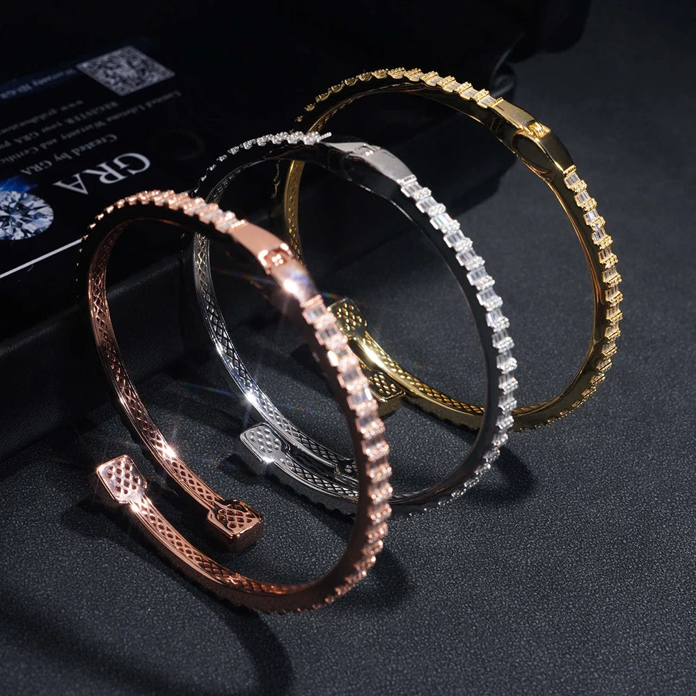 Full Moissanite Cuff Bangle S925 Silver Bracelet