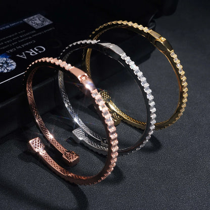Full Moissanite Cuff Bangle S925 Silver Bracelet