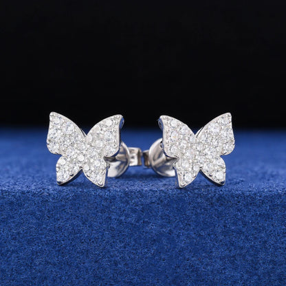 Mini Butterfly Stud Earrings 925 Sterling Silver Iced Out Moissanite
