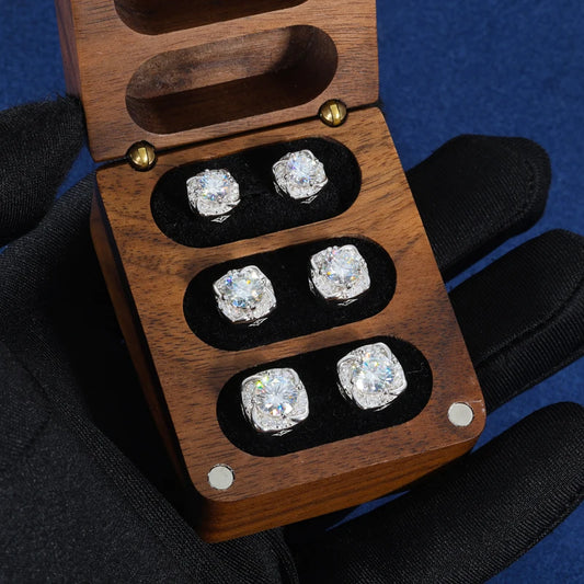 Moissanite Little Windmill Earrings Sterling Silver Halo Stud Earrings