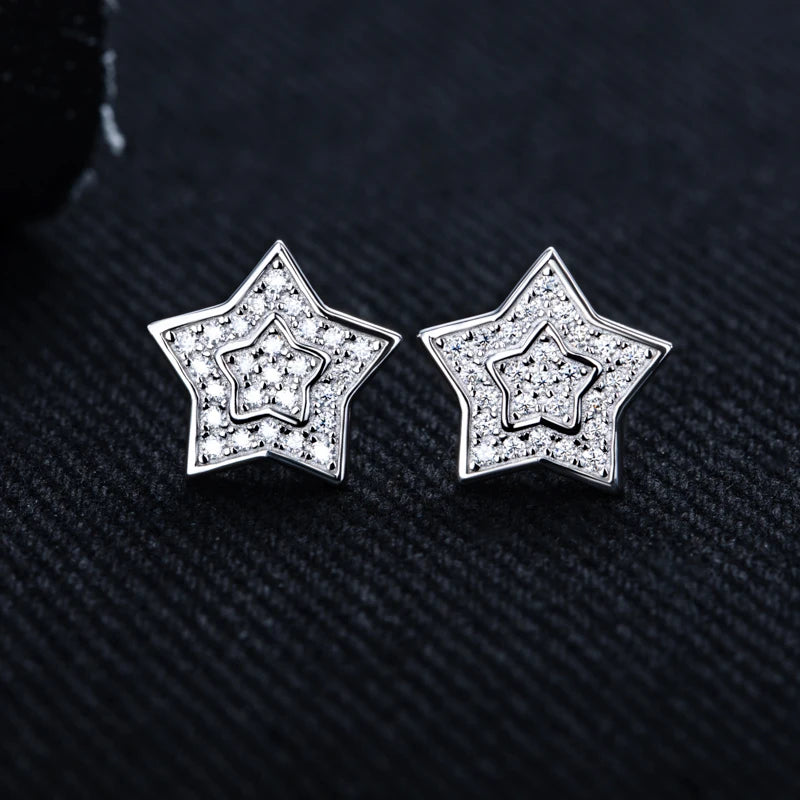 Moissanite Iced Out Star Stud Earrings 925 Sterling Silver Earrings