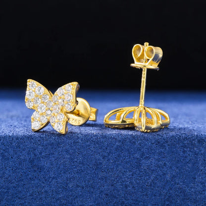 Mini Butterfly Stud Earrings 925 Sterling Silver Iced Out Moissanite