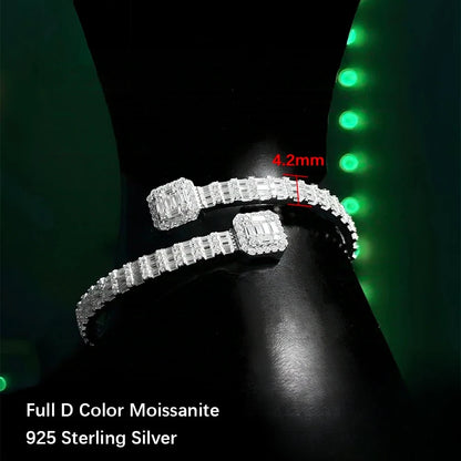 Full Moissanite Cuff Bangle S925 Silver Bracelet