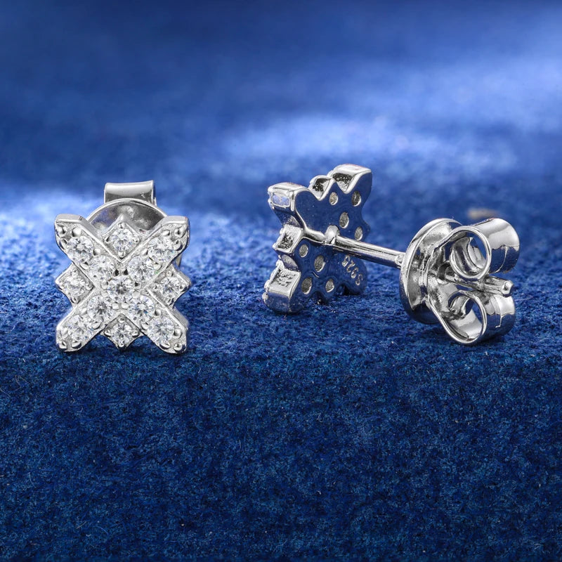 Full Iced-Out Moissanite Diamond Cross Flower Stud Earrings