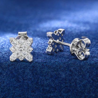 Full Iced-Out Moissanite Diamond Cross Flower Stud Earrings