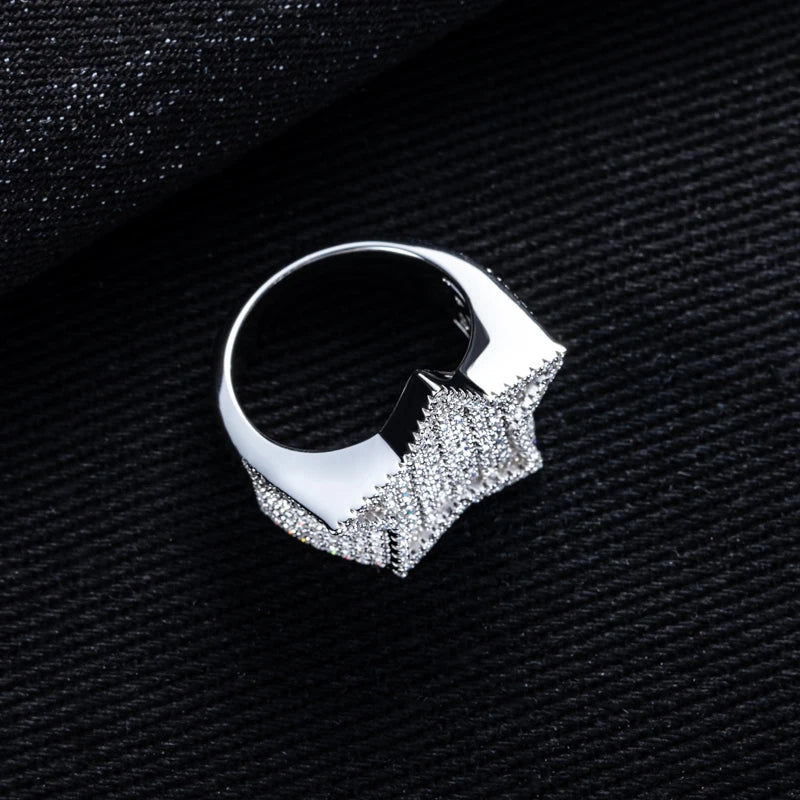 Moissanite Iced Out Pentagram Ring Sterling Silver Star Ring