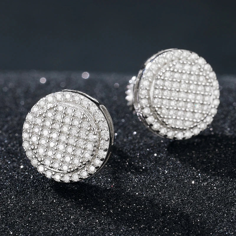 VVS1 Moissanite Sterling Silver Iced Out Round Stud Earrings