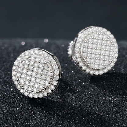 VVS1 Moissanite Sterling Silver Iced Out Round Stud Earrings