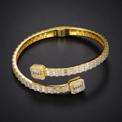 Silver Iced Out Baguettes Moissanite Bracelet Bangles