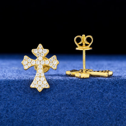 Cross Stud Sterling Silver Moissanite Earrings