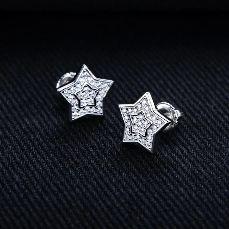 Moissanite Iced Out Star Stud Earrings 925 Sterling Silver Earrings